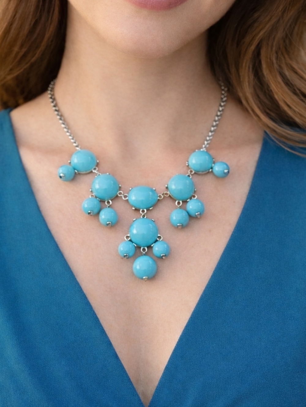 TURQUISE BUBBLE BEAD Statement Necklace